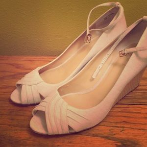 LOFT tan open toe wedge heel  9M removable straps